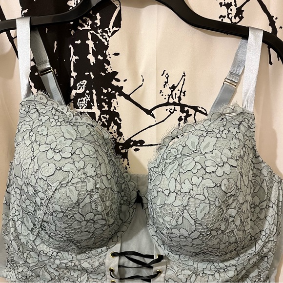 Cacique Lace Balconette Bra Underwire Lace Up Accents Blue 42DD - Picture 6 of 13